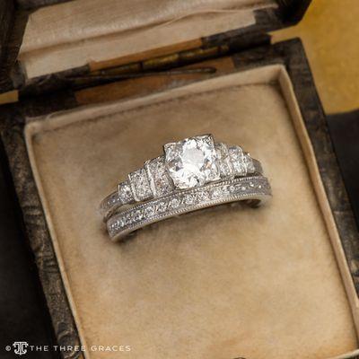 Vintage diamond engagement ring and wedding band