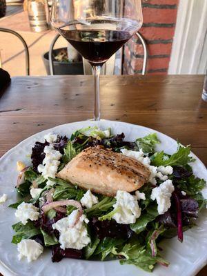 Goat cheese salad with salmon.