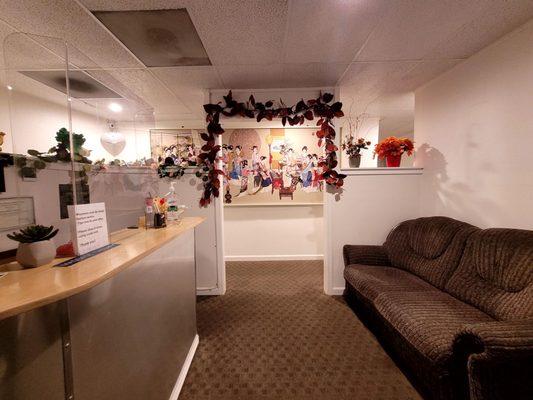 Inside the entry foyer, waiting area/reception.