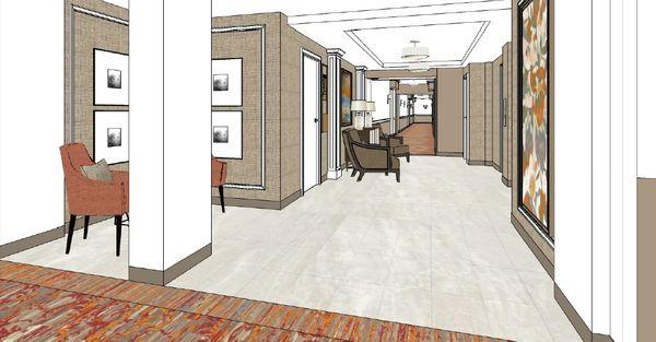 Artist's rendering of upcoming elevator lobby remodel.