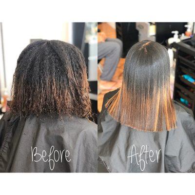 Before and after of a Keratin Treatment