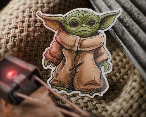 Full Color Custom Printed Clear Baby Yoda Stickers by Rockin Monkey