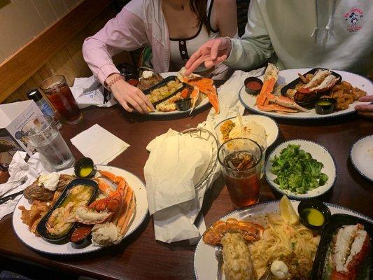 Lobster, crab legs, shrimp scampi, Lobster Linguini