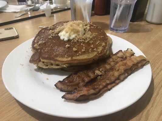 Sweet potato pancake stack with bacon