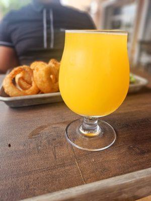 Mango beer and onion rings