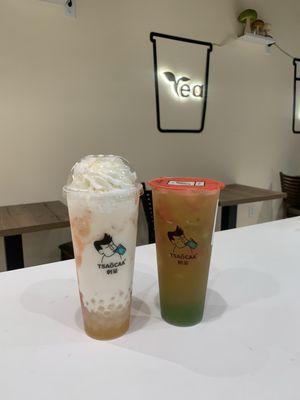 Pe-chee boba tea & watermelon/melon  green tea