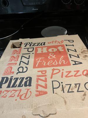 The pizza box that Stromboli arrived in