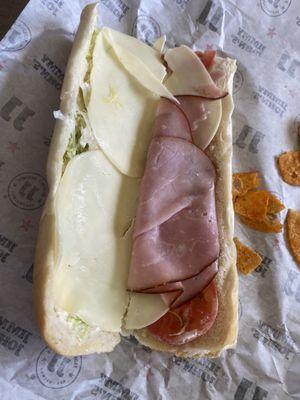 #1 Pepe Regular sub includes 1.5 slices of ham. Save your $$$ as this was 1 of 3 subs with the same quantity of meat.