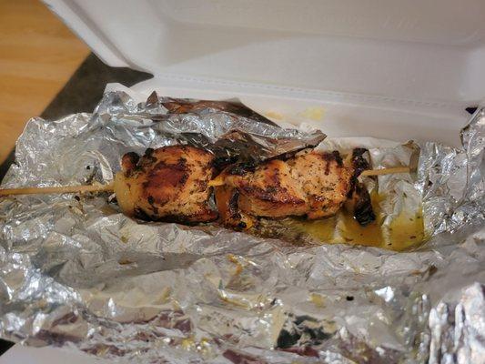 Single chicken Kabob....so good I already ate 2 pieces before taking a pic