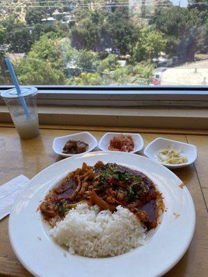 Spicy Squid with White Rice & Side Dishes (Banchan 반찬)