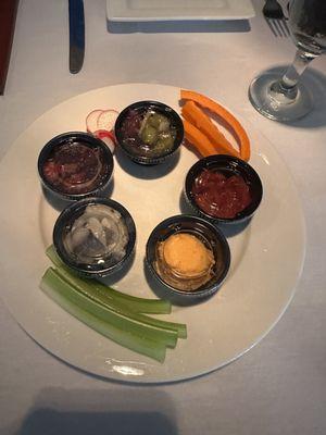 Relish tray, pickled beets were delicious. My husband got the Special Pork Port house, the sauce was good.