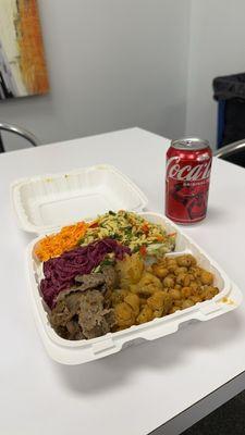 beef doner, chickpeas, cauliflower, orzo salad, creamy beets & carrots.