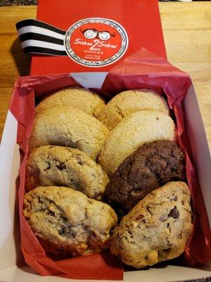 2 snickerdoodles, 2 sugar cookies, 1 chocolate chip, 1 chocolate chip with pecans, 1 oatmeal raisin, and 1 double chocolate #allfor$15