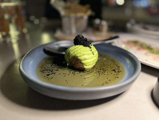 TUNA AVOCADO
 yuzu ponzu * black tobiko