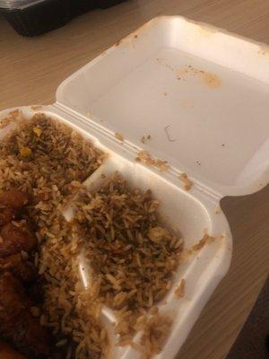 Overcooked fried rice and the metal staple in my chicken