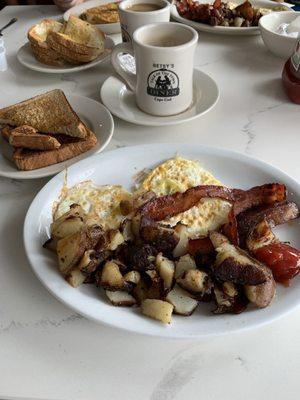 Two Eggs with Home Fries and Toast, bacon