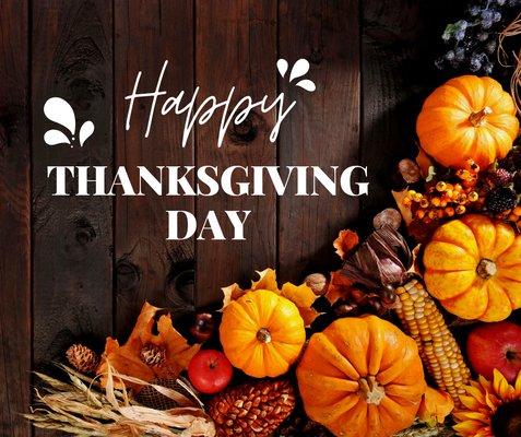 We will be closed on Thanksgiving Day!