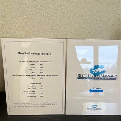 Massage price sheet