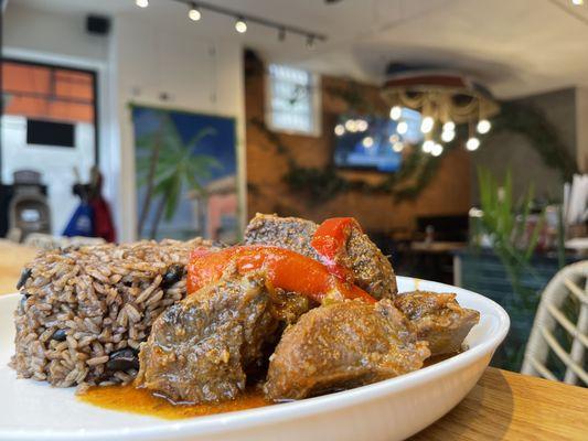 Braised Goat w/ Rice and Black beans