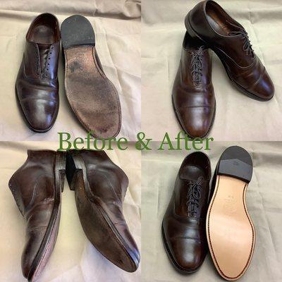 -full leather soles.                    - shampoo & shine