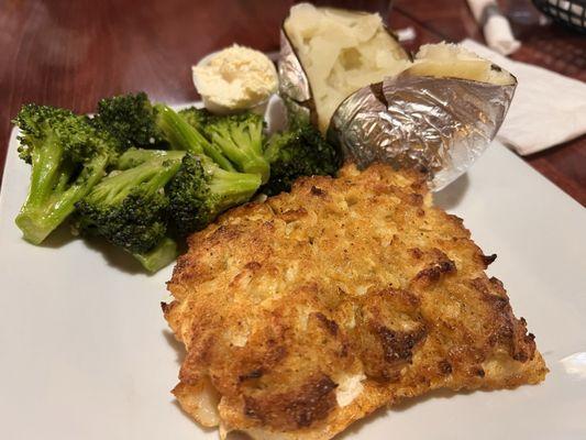 Crab Imperial stuffed COD. (Fish was dry; broccoli and baked potato were good)