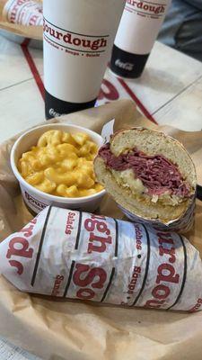 Pastrami Ruben with side of Mac and cheese