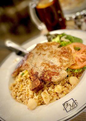 Dinner special: pork chop and lobster seafood rice... excellent!!