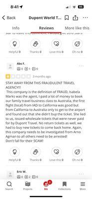 One of many complaints of theft by DuPont Travel.