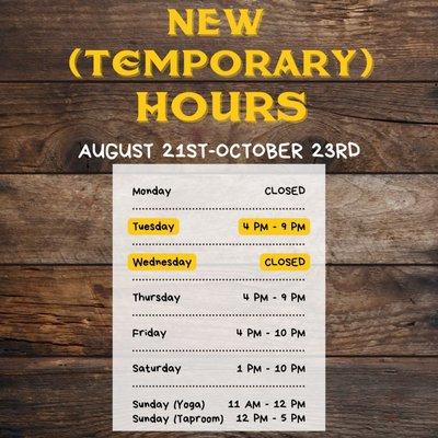 Temporary Hours: Begin 8/21/24.