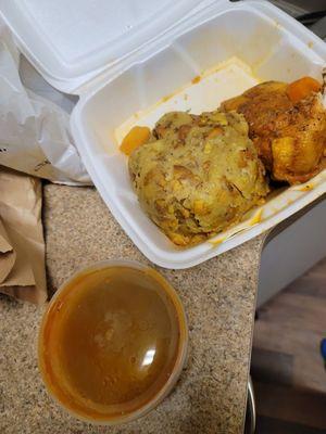 Mofongo and chicken with garlic sauce