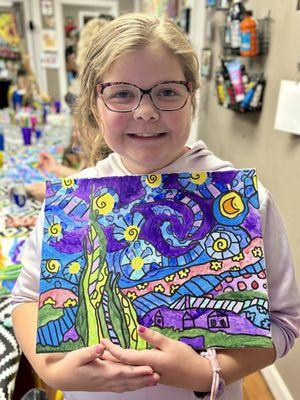 Interpretation of Romero Britto's "My Starry Night," inspired by VanGogh.