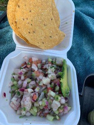 Fish ceviche. Very fresh, vegetables so crunchy, seasoned beautifully. Rare and delicious find! 10/10