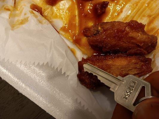 Picture of my house key next to one of their wings lol....