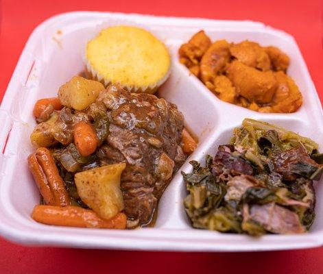 Momma's Soulfood Roast Meal with Greens & Yams