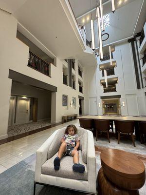 My son, enjoying the decor and furniture