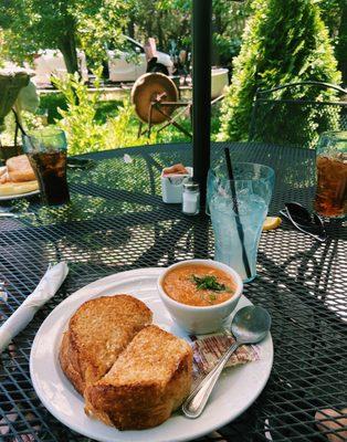 Tomato basil soup and grilled cheese