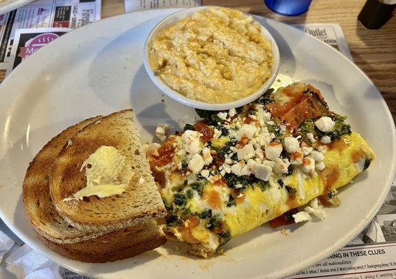 Spinach, Feta, Tomato Omelette, Rye Toast, Mardee's Casserole .