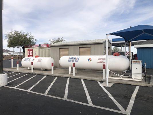 Propane tanks at the Mobil Station.