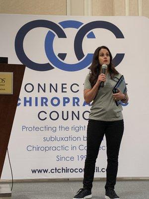 Dr. Jessica accepting her award as the 2021 Chiropractor of the Year for the Connecticut Chiropractic Council