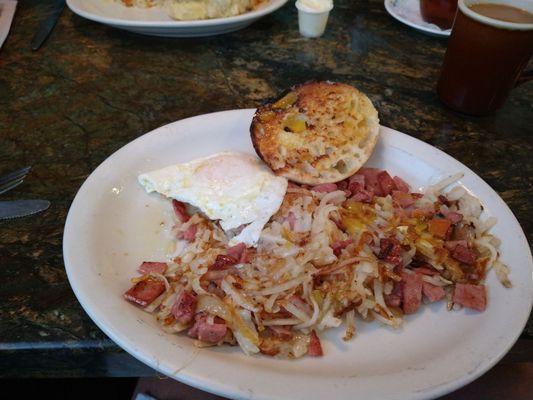 Corn beef and shredded potatoes (minus 1 egg and muffin)