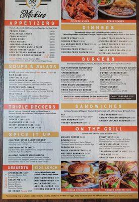 Lunch/dinner menu