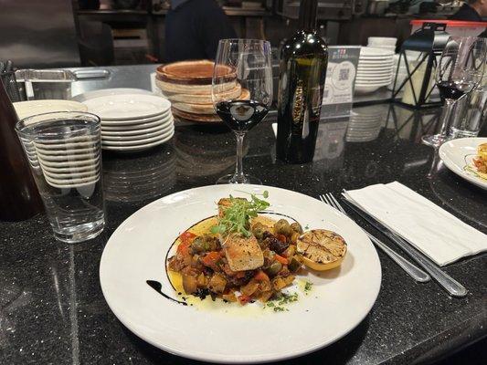 Sautéed Halibut Served over caponata