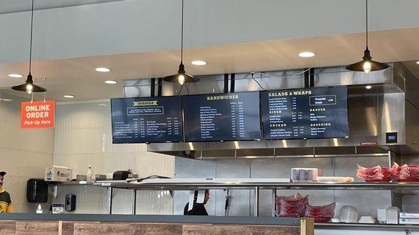 Sign boards and front counter.