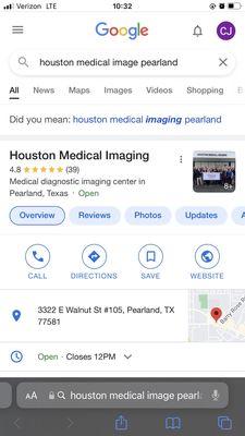 Houston Medical Imaging screenshoot from Apple Maps