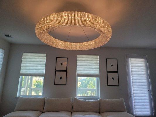 Installed a 79" crystal chandelier