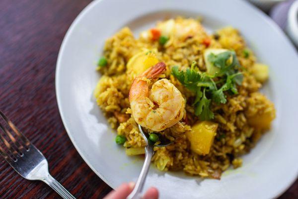 Tropical Fried rice with shrimp.