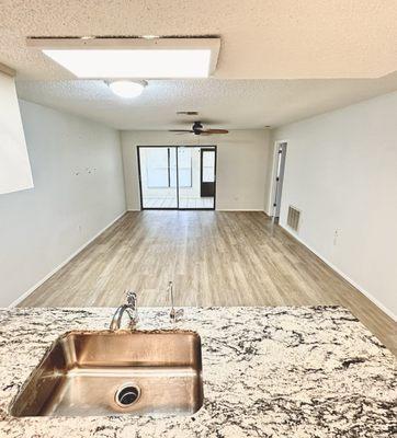 S S Kitchen sink and granite counter tops.