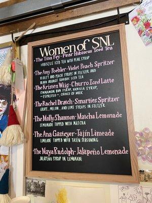 Women of SNL specialty drink menu (Sept 2022)