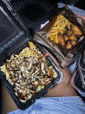 jerk chicken pasta and lemon pepper wings