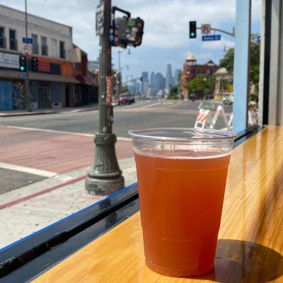 Enjoying a beer and the view of 1st Street